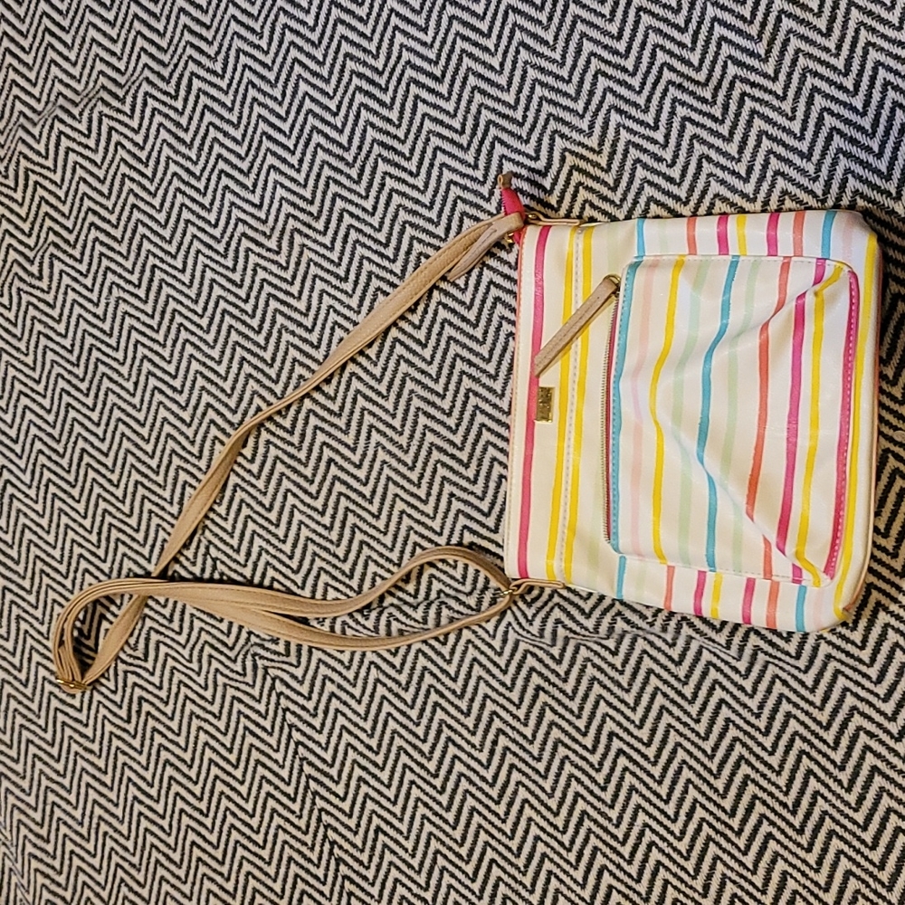 Adjustable strap Striped color purse over the shoulder pink rainbow